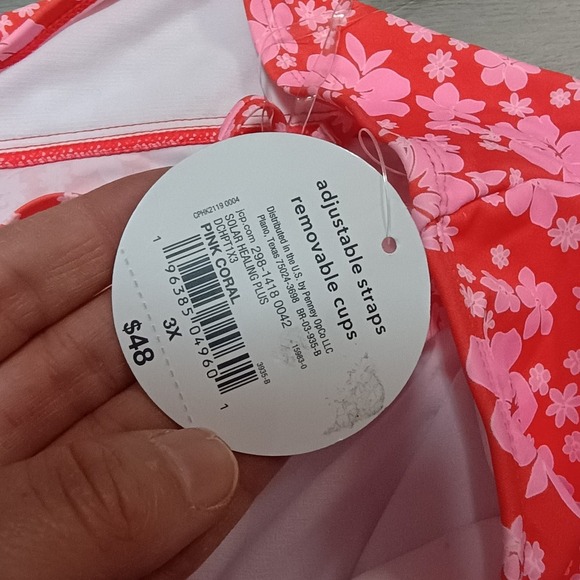 Decree Pink Red Floral Tankini Halter Top Swimsuit Bikini Size 3x - Picture 4 of 9